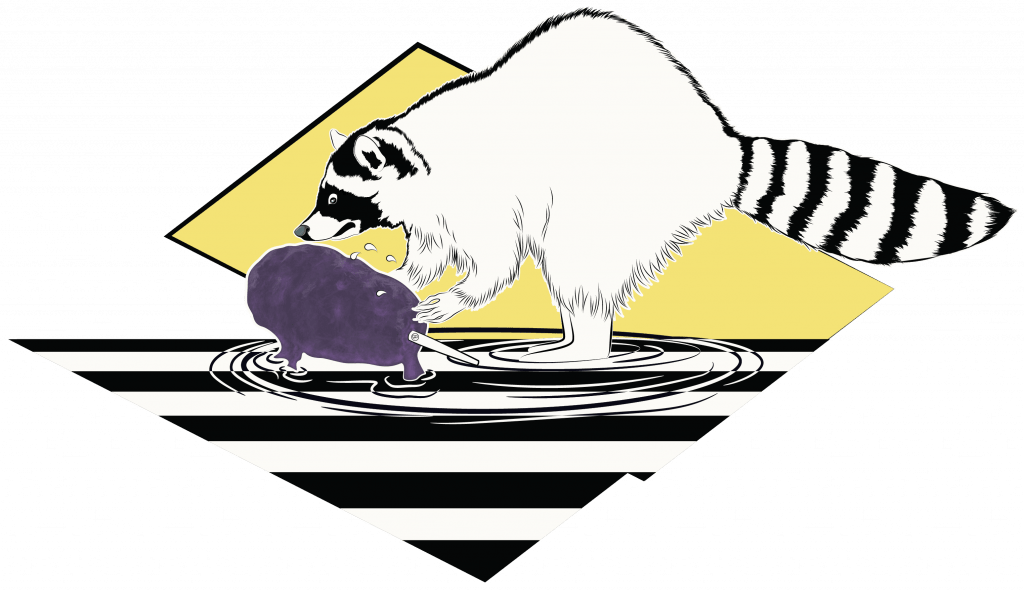 "A MOSÓMEDVE ESETE A VATTACUKORRAL" (mosómedve, trash panda), digitális festmény
